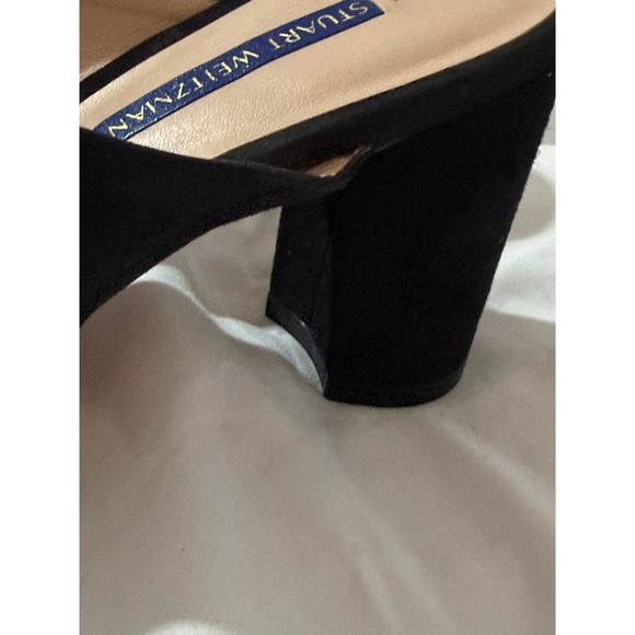 Stuart Weitzman Galene Black Suede Block Heel Mules Open Toe Sandals Spain 8.5 - Picture 7 of 10
